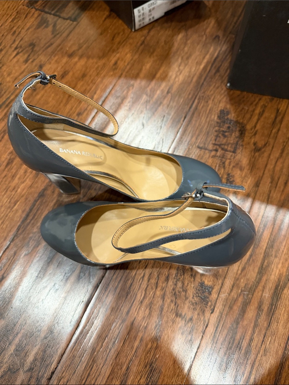 Banana Republic Slate Gray Patent Leather Ankle-Strap Pumps